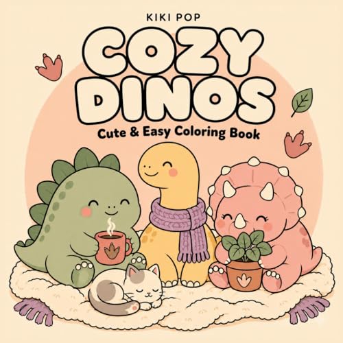 Cozy Dinos: A Cute and Easy Dinosaur Coloring Book with Bold Simple Adorable Kawaii Designs for Stress Relief and Relaxation for Adults Teens and Kids (Bold & Easy Coloring Books) image 2