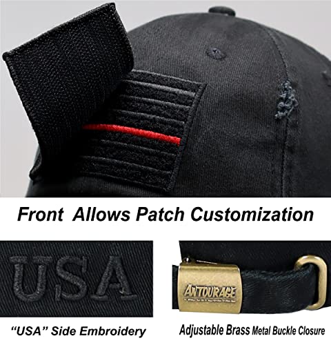 Image of Antourage American Flag Unisex Baseball Hat for Men and Women | USA Flag Mesh Snapback Flat Visor Cap + 2 Patriotic Patches