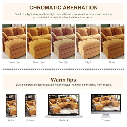 Image of 107 inch Cloud Couch Sectional Modular Sofa, Deep Seat Couches with Ottoman and Removable Washable Pillows for Living Room, Bedroom, Apartment, Orange