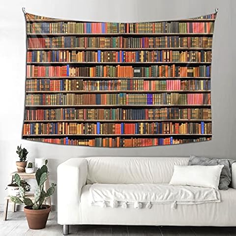 BAIFUMEN Vintage Library Bookshelf Tapestry for Dorm Bedroom Living Room Home Decor Decorative Tapestry Wall Hanging Tapestries with 90x60 Inch Cover