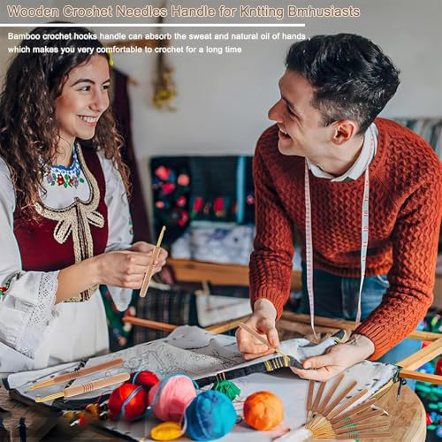 Image of Crochet Kit with Soft Grip Handles - Full Crochet Hook Set for Beginners & Yarn Lovers - Ergonomic Crochet Tools for DIY Craft & Gifting (Wooden Hooks Set)