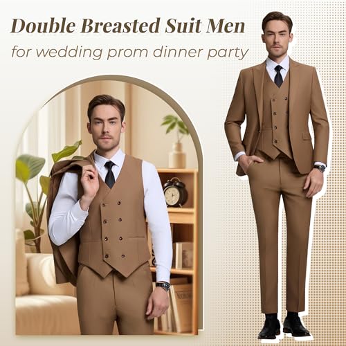 Mens Suit Slim Fit Solid Suit Jacket Double Breasted Vest and Dress Pants 3 Piece Set Prom Wedding Suits for Men3