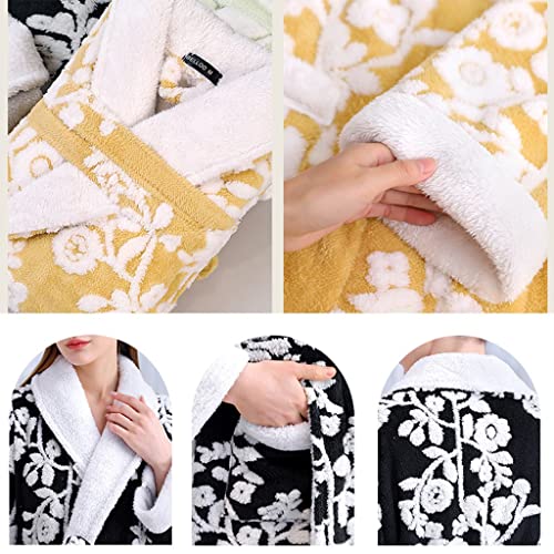 GHYUBYER Men's Warm Fleece Robe，Plush Soft Warm Long Robe with Pockets，Plush Shawl Collar Bathrobe (Color : Men Black, Size : M)4