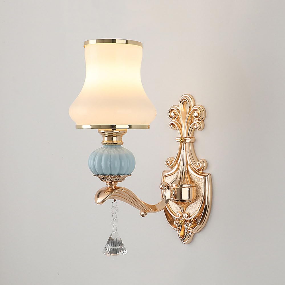 KXEcoLife Wall Sconces European Glass Lamp E27 Vintage Farmhouse with Shade Retro Indoor Art Decor Lighting Fixtures for Living Room Bedside Aisle