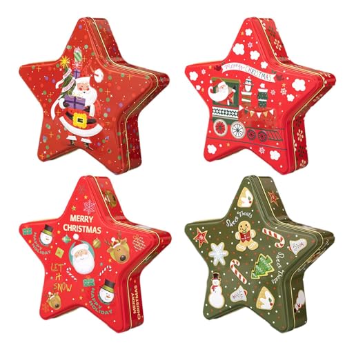 Latas Navideñas, 4 Piezas Botes De Almacenamiento En Forma De Pentagrama, Contenedores Grandes Reutilizables Para Galletas De Navidad, Para Chocolates Caramelos Alimentos Año Nuevo Halloween Fiestas