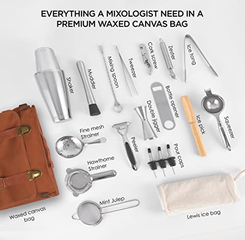 Bartender Bag Travel Bartender Kit Professional Bartender Tool Bag Portable Cocktail Leather Case With 20 Bar Tools Set Similar To Briefcase For Bartending At Bars House Party Traveling Camps #TOP3