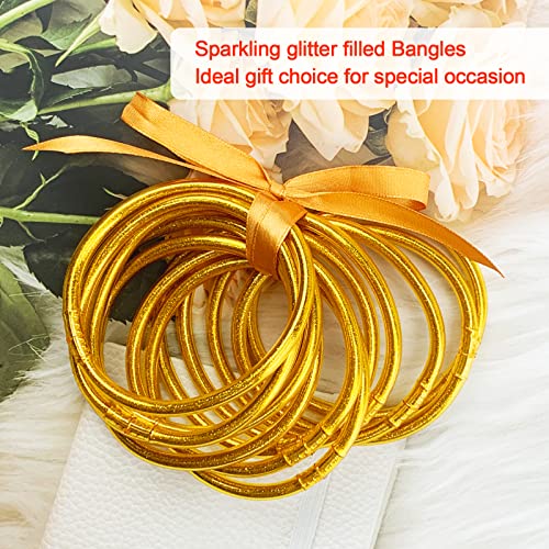 Ybmycm 12Pcs Glitter Jelly Bangles Bracelets Set For Women Glitter Filled Jelly Silicone Bracelets For Girls #TOP4