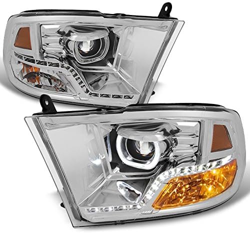 AKKON - For [Angel Eye] 2009 2010-2018 Dodge Ram 1500 2500 3500 LED Projector Diamond Chrome Headlights Headlamp