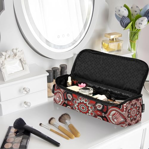 Bolsa de viaje 2 en 1 para planchas y rizadores con tapete resistente al calor y organizador impermeable rojo y negro con diseño paisley miniatura 7