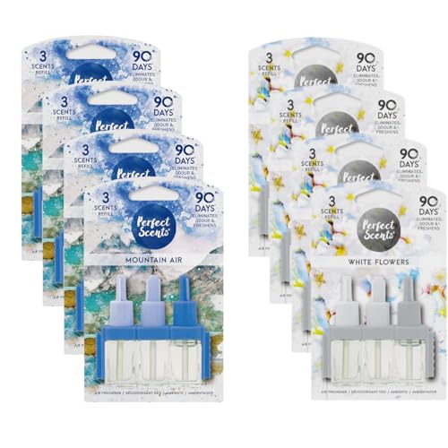 Perfect Scents 8 x 3 Scents Refill Air Freshener - Compatible with 3volution White flowers & Mountain Air + FabFinds Mug