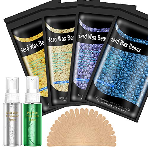 Hard Wax Beans, Wax Beads for Hair Removal, Sensitive Skin, with 2 Care Sprays, 30 Wax Spatulas, Delilatory Wax Beans, 14.1 Ounce, 4 Packs