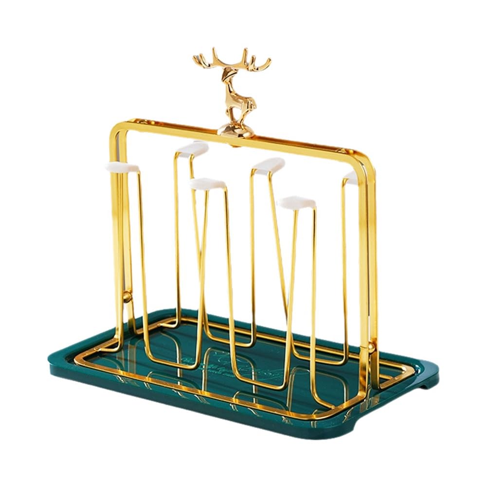 Akfldms Nordic Reindeer Decorative Iron Cup Holder Set-Glass Holder, Drain Storage Rack Upside Down Glass Glass Tray