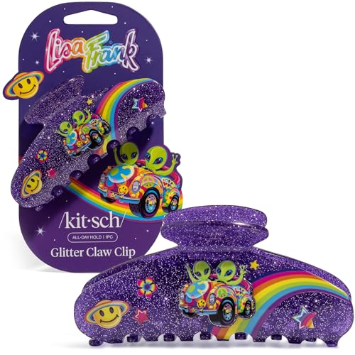 Lisa Frank x Kitsch Purple Glitter Hair Clip for Women Secure Hold Claw Clip | Sparkly Hair Accessories with Strong Grip | Teens - Zoomer and Zorbit