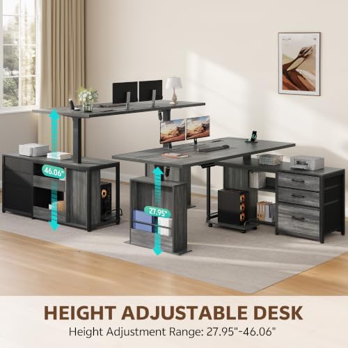 Image of 63'' L Shaped Desk with 3 Drawers Electric Standing Desks Grey