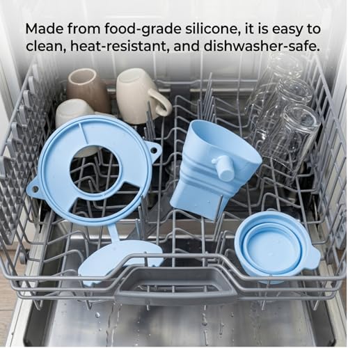 1 Pack Flour Funnel + 1 Pack Bowl Cover for KitchenAid 4.5-5 Qt Stand Mixers, Silicone No-Mess Pouring, Foldable Design, Add Ingredients Without Stopping Mixer, Compatible with KSM150 (Blue) by Nyuemystery - Image 9