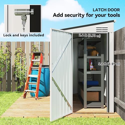 Outsunny 4' x 8' Steel Garden Storage Shed Lean to Shed Outdoor Metal Tool House with Lockable Door and 2 Air Vents for Backyard, Patio, Lawn, White — view 3