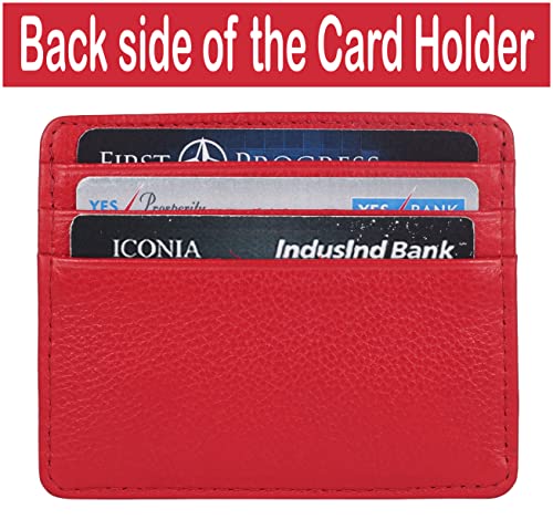 Image of SHDESIGN Harry Red Credit /Debit /ATM Card Holder Small Slim Minimalist Front Pocket Genuine Leather Wallets for Men /Women