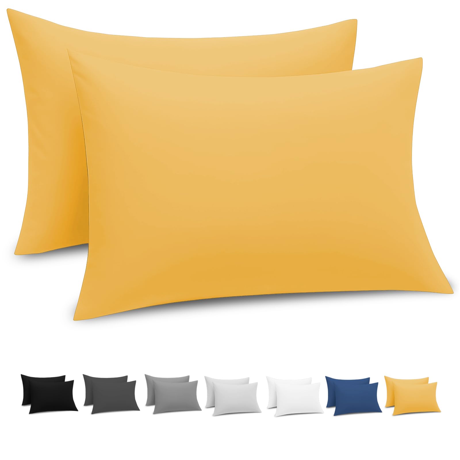 Grace Pillow Cases 2 Pack - Brushed Microfiber Pillowcases - Ultrasoft Hypoallergenic Pillowcases 2 Pack With Envelope Closure - Non Iron Breathable Gold Pillow Covers (50 x 75 cm)