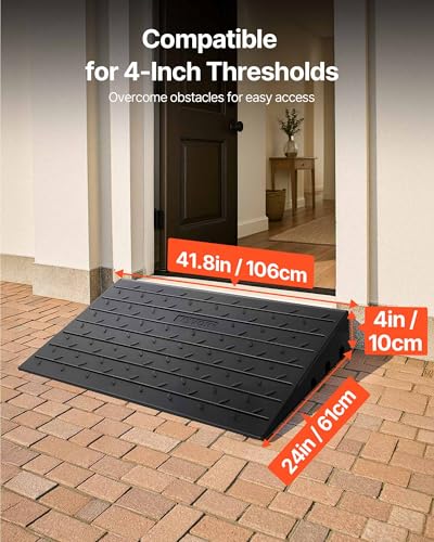 Image of VEVOR 4 inch Rise Rubber Threshold Ramp, 3 Channels Cord Cover Door Ramp, No-Slip Surface, 2200 Lbs Load Capacity Rubber Ramp for for Home Doorways Driveways Curb Home Steps, 41.8 inch L x 24 inch W x 4 inch H, 65lbs