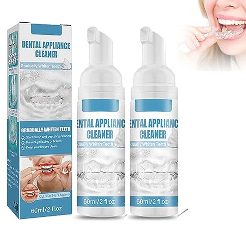 Lot de 2 nettoyants en mousse de 60 ml pour appareils dentaires, détachant, dentifrice, blanchissent les dents et combat la mauvaise haleine, détachant les appareils dentaires, nettoyage en profondeur