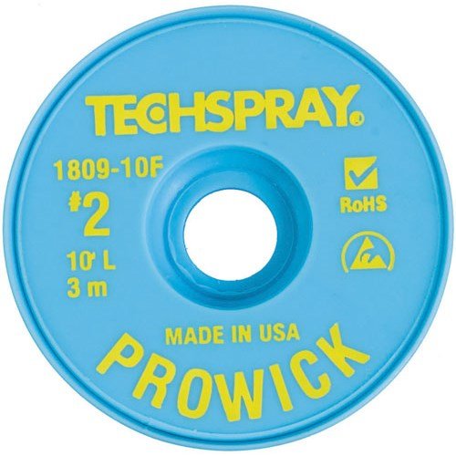 Techspray1809-10F Pro Wick Rosin Desoldering Braid, .055" x 10' on ESD-Safe Spool
