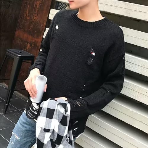 Men's Ripped Sweater Male Long Sleeve Distressed Round Neck Tops Man Vintage Graphic Streetwear Pullovers2