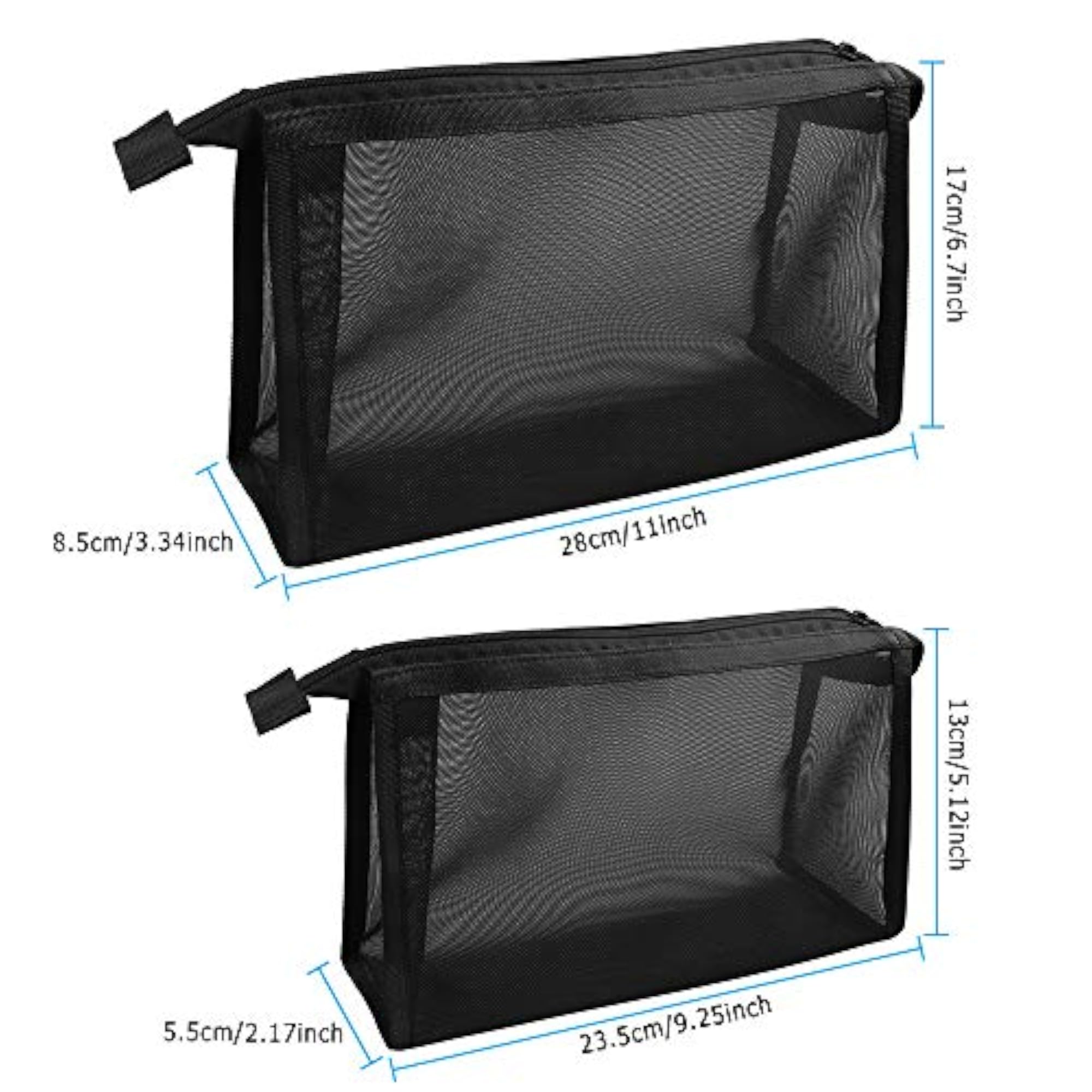 2pcs Black Mesh Cosmetic Bag Set for Travel & Office