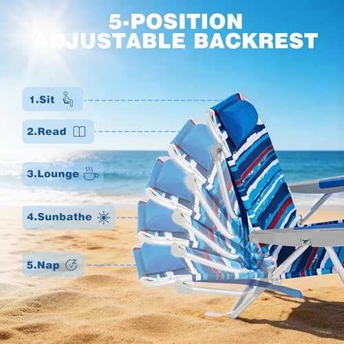 Image of SUNNYFEEL Extra Wide Low Beach Chair 2 Pack 5 Position Lay Flat 500 LBS Heavy Duty, XL Oversized Folding Camping Chairs with Cup Holder for Outdoor /Sand, Portable Backpack Beach Chair for Adults