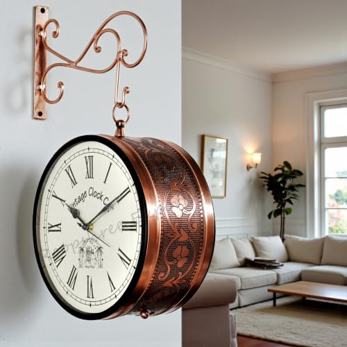 Image of Vintage Clock Handcrafted Double Side Wall Clock 1 Year Warranty / 65472-12-HR
