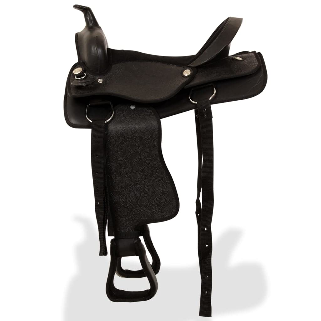 vidaXL Westernsattel Halfter Brustblatt Echtleder 16" Schwarz Pferd Sattel Set