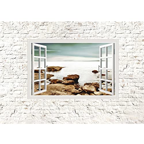 Runa Art Papel tapiz fotográfico 396 x 280 cm Ventana al Mar | Lana Decoración De Pared Sala Cuarto | Fabricación alemana | blanco Marrón 9018012b