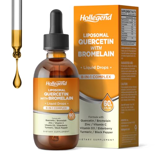 Liposomal Quercetin with Bromelain Liquid Drops 8 in 1 Organic Quercetin 1000mg Supplements with Bromelain 500mg Vitamin C D3 Zinc Elderberry Turmeric for Immunity & Respiratory Health 2 Fl Oz
