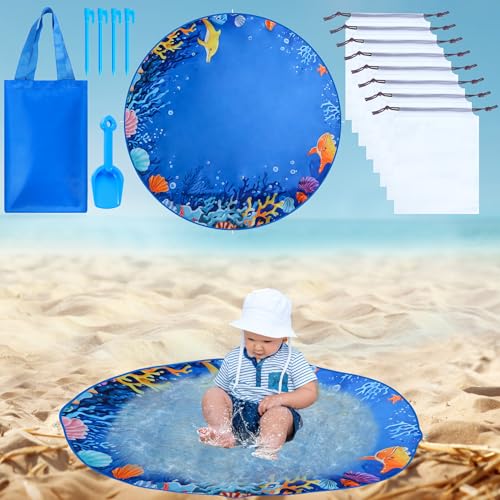 4.9 x 4.9 ft Baby Beach Pool, 2 in 1 Kiddie Pool and Beach Blanket Toddler Paddling Pool Flexible Kids Beach Pools with Waterproof Carrying Bag for Vacation Picnic
