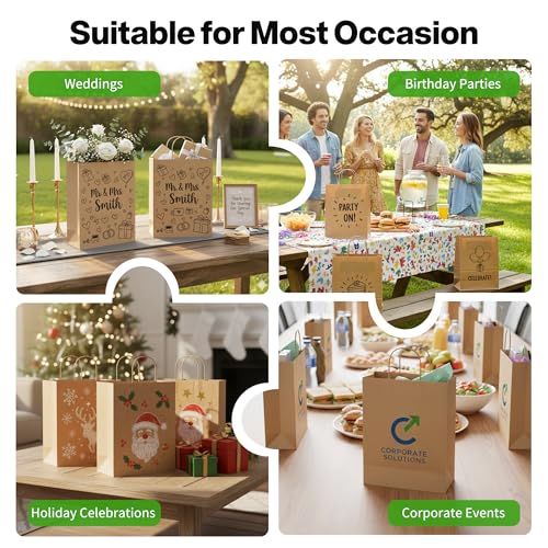 Image of Simple Deluxe 25-Pack 10x5x13 Inch Kraft Paper Bags with Handles, Recycled Natural Brown Gift Shopping Bags for Retail Business Grocery Party Favor Merchandise Bulk