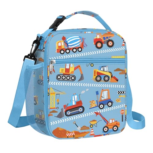 Clastyle Bolsa Termica Porta Alimentos Bebe Coche Bolsa Almuerzo Infantil Niños Camión Portátil Bolsa Comida para Viaje Picnic Guarderia,Construcción Roja