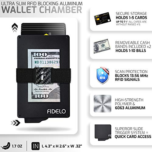 Fidelo Minimalist Wallet For Men - Pop Up Wallet With Card Holder And Magnetic Money Clip. Rfid Blocking Wallet For Quick Card Access, Made Out Of Aluminum And A Removable Leather Case - Black #TOP4