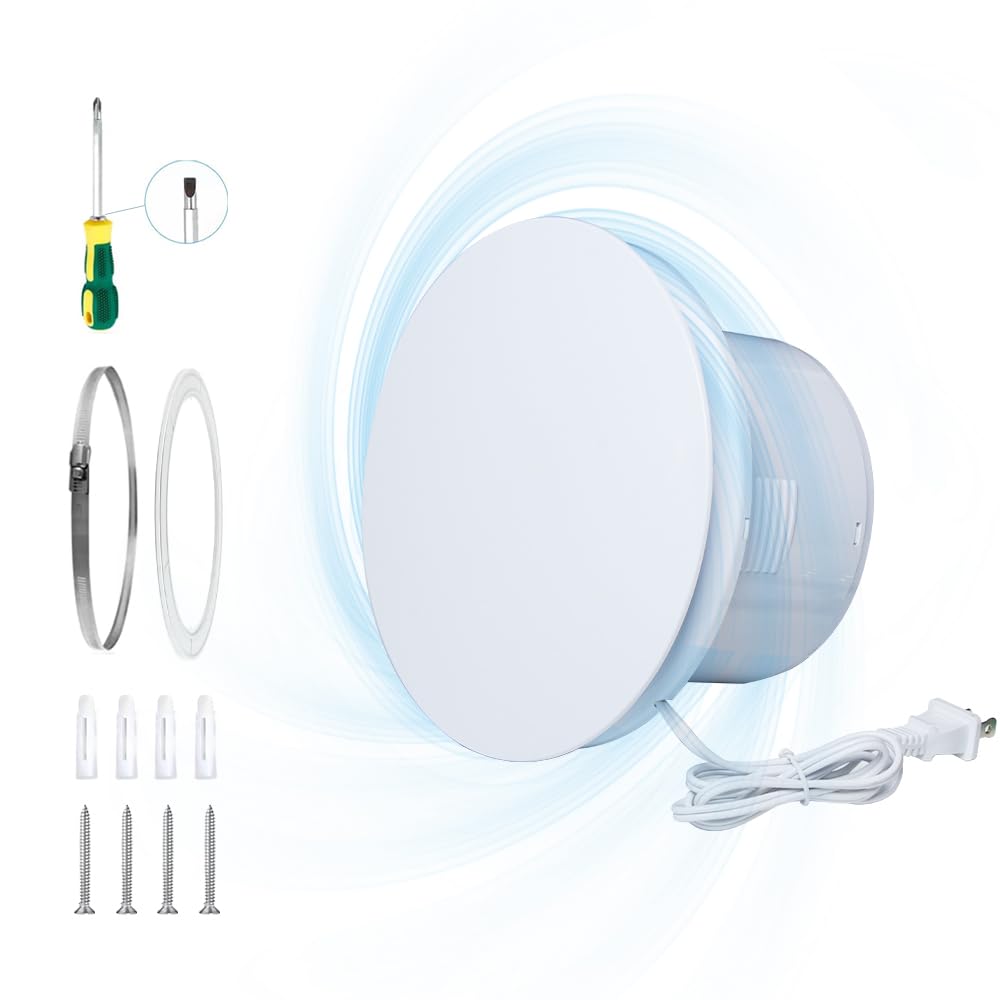 WiseWater Bathroom Round Exhaust Fan, 140CFM 35dB 6'' Duct 8.3" Panel ABS Vent Fan Wall-mounted Extractor Fan with Accessories for Bathroom, Laundry