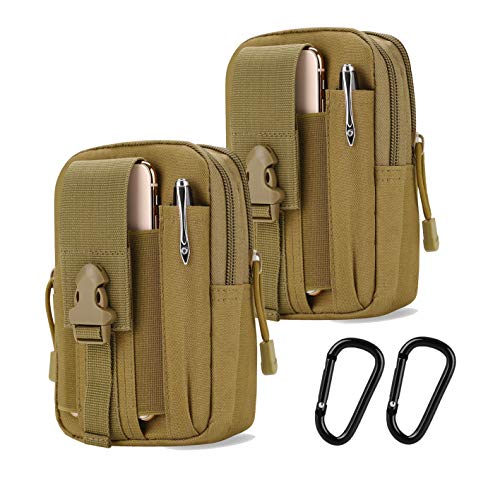 DOOVETER PHILEX Tactical Molle Pouch EDC Utility Gadget Bolsa de cintura para hombres al aire libre con soporte para cinturón de teléfono 2 unidades (marrón y marrón)