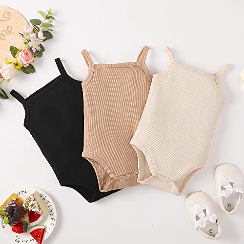Opawo Sleeveless Onsies For Baby Girls' Bodysuits 3Pc Newborn Ribbed Spaghetti Strap Summer Baby Undershirt 6-9 Months thumb #6