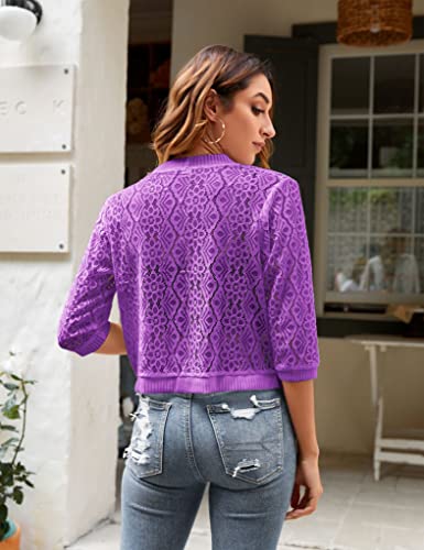 Image of FindThy Women's Casual Summer Lace Cardigan Open Front 3 /4 Sleeve Solid Lace Shrug Cover Up