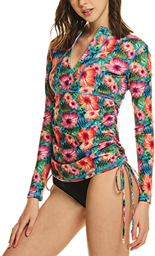 Image of TSLA Women's Half-Zip Front Rash Guard, UPF 50+ Side Adjustable Long Sleeve Swim Shirts