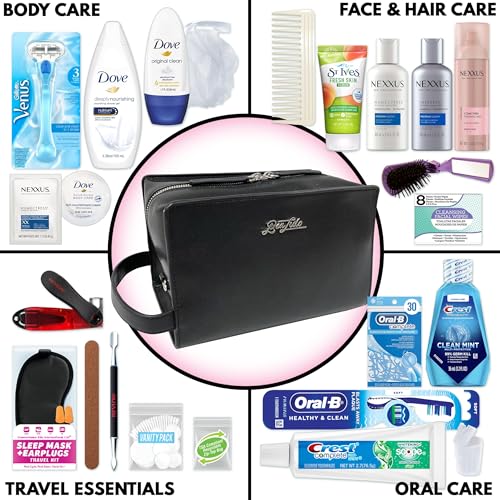 Convenience Kits International Women’s Super Premium 25 PC Travel Kit Featuring: Ensemble of Nexxus Travel-Size Hair Care and Body Products in Large Leather Toiletry Bag (824)