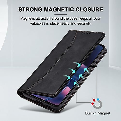 Image of Jasonyu Flip Wallet Case for Motorola Edge (2022) Moto,Leather Magnetic Folio Cover with Card Holder,Kickstand - TPU Shockproof Durable Protective Phone Case,Black