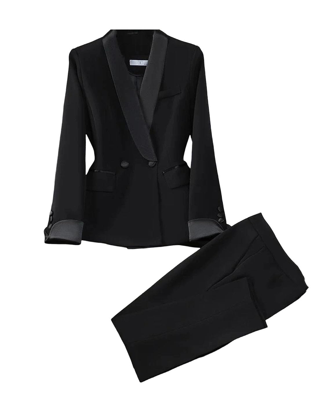 Womens Satin Formal Business Suit Set Elegant Office Blazer and Trouser Two Piece Professional Wear