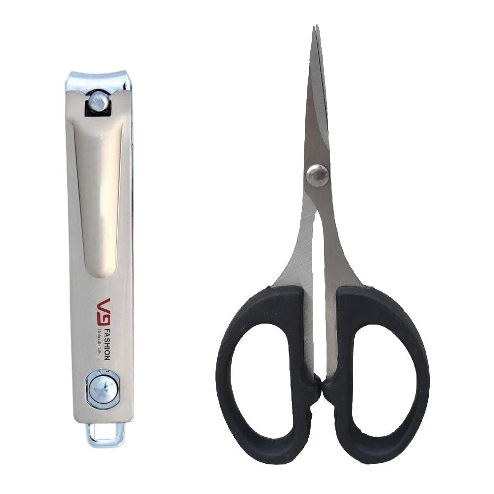 4 Inch Straight Blade Nose Hair Trimming Scissor with Curved Blade Nail Clipper, Nail Cutter | Sharp Tip Grooming Set for Beard, Moustache, Eyebrows & Personal Care