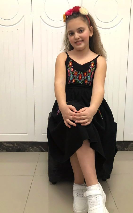 HIHA Toddler Little Girls Mexican Embroidered Dress Black 8-9 Years image 4 of 7 B0F1SG8QX4