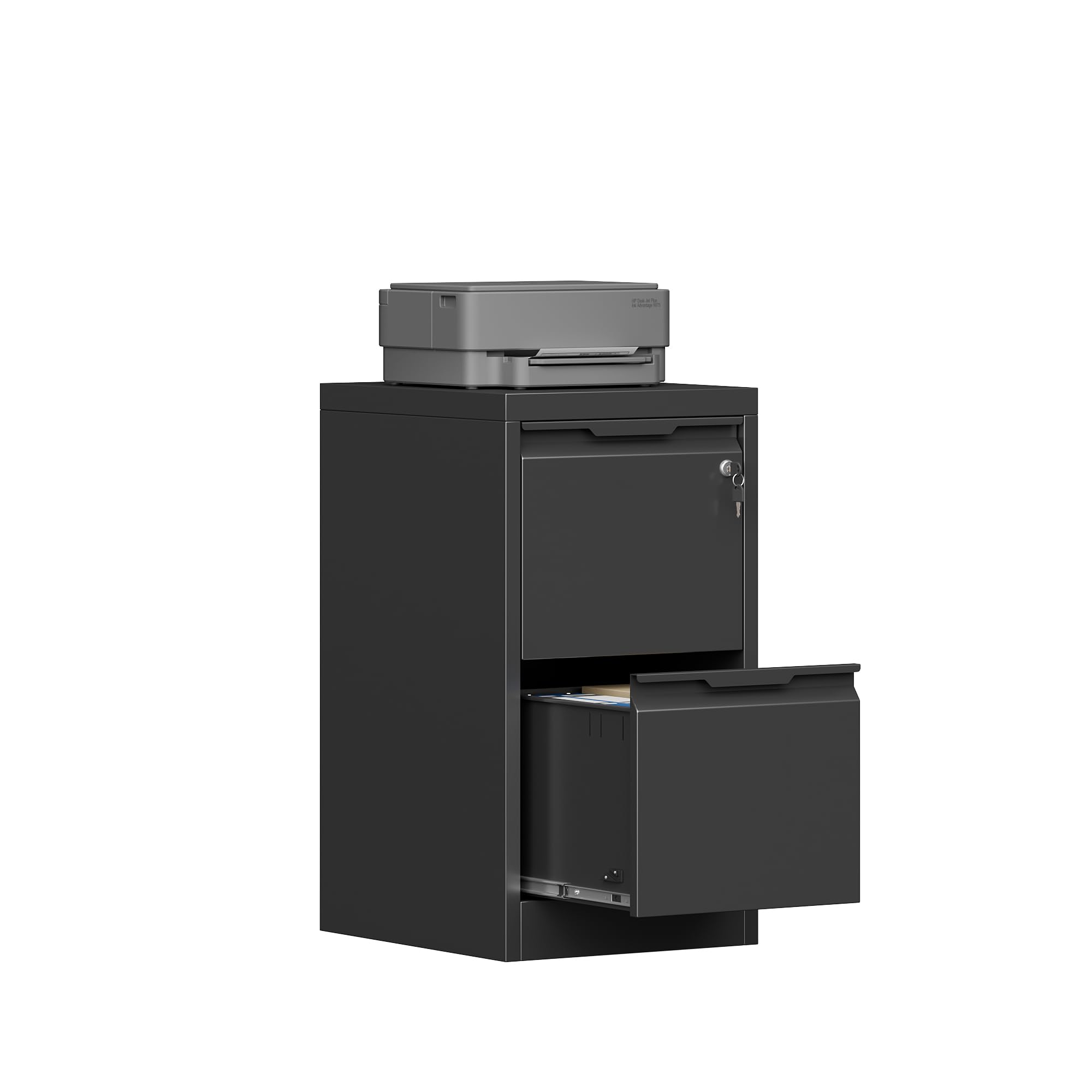 2 Drawer File Cabinet, Metal Vertical File Cabinets with Lock for Home Office, Locking File Cabinet Hanging Files for A4/ Legal/Letter, Assembly Required (Black, 2 Drawer - 15" W)