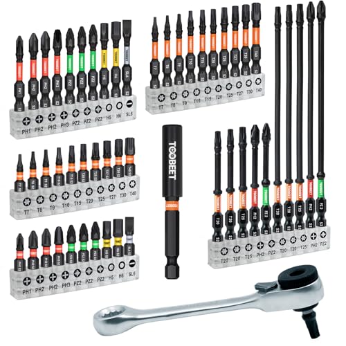Toobeet Jeu de 52 Embouts de Vissage Impact S2 (25/50/75/150mm), Torx T7-T40, PH, PZ2, Hex, Fente,...
