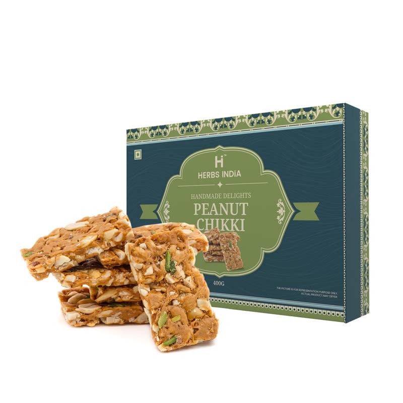 Image of HERBS INDiA Peanut Chikki, Peanut Bar, No Added Preservatives and Colours 400g | Gajak | Sweets | Made With Jaggery | Groundnut Gazak | For Any Occasion