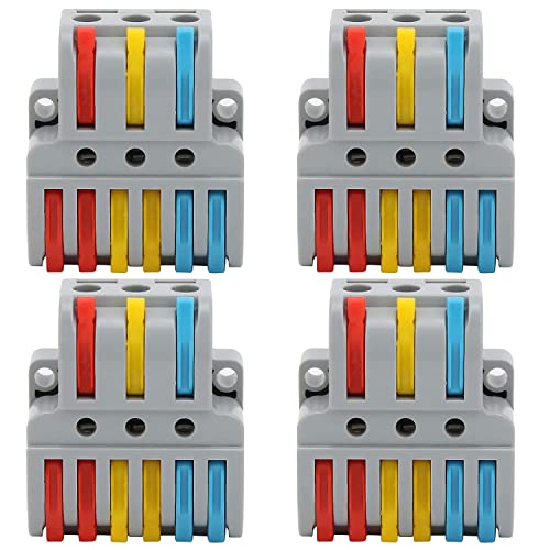 Image of Compact Wire Splice Connectors - Electrical Wire Connectors - 3 to 6 Way Butt Terminal Block Connectors (4pcs, 3 to 6 Inline, Multi)
